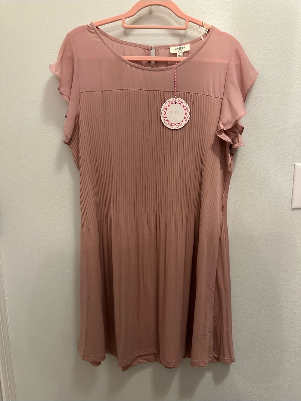 Umgee Rose Pink Pleated Chiffon Shift Dress - Picture 2 of 3
